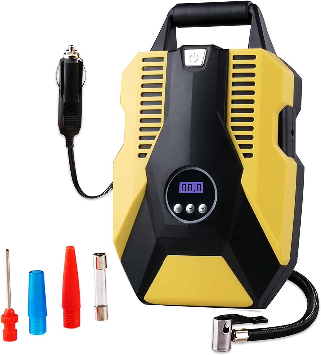 Portable Tire Inflator Air Compressor,Digital Tyre Inflator,12V DC with Emergency LED Flashlight,Long Cable for Car, Bicycle, Motocycle, Air Boat and Other Inflatables (C)