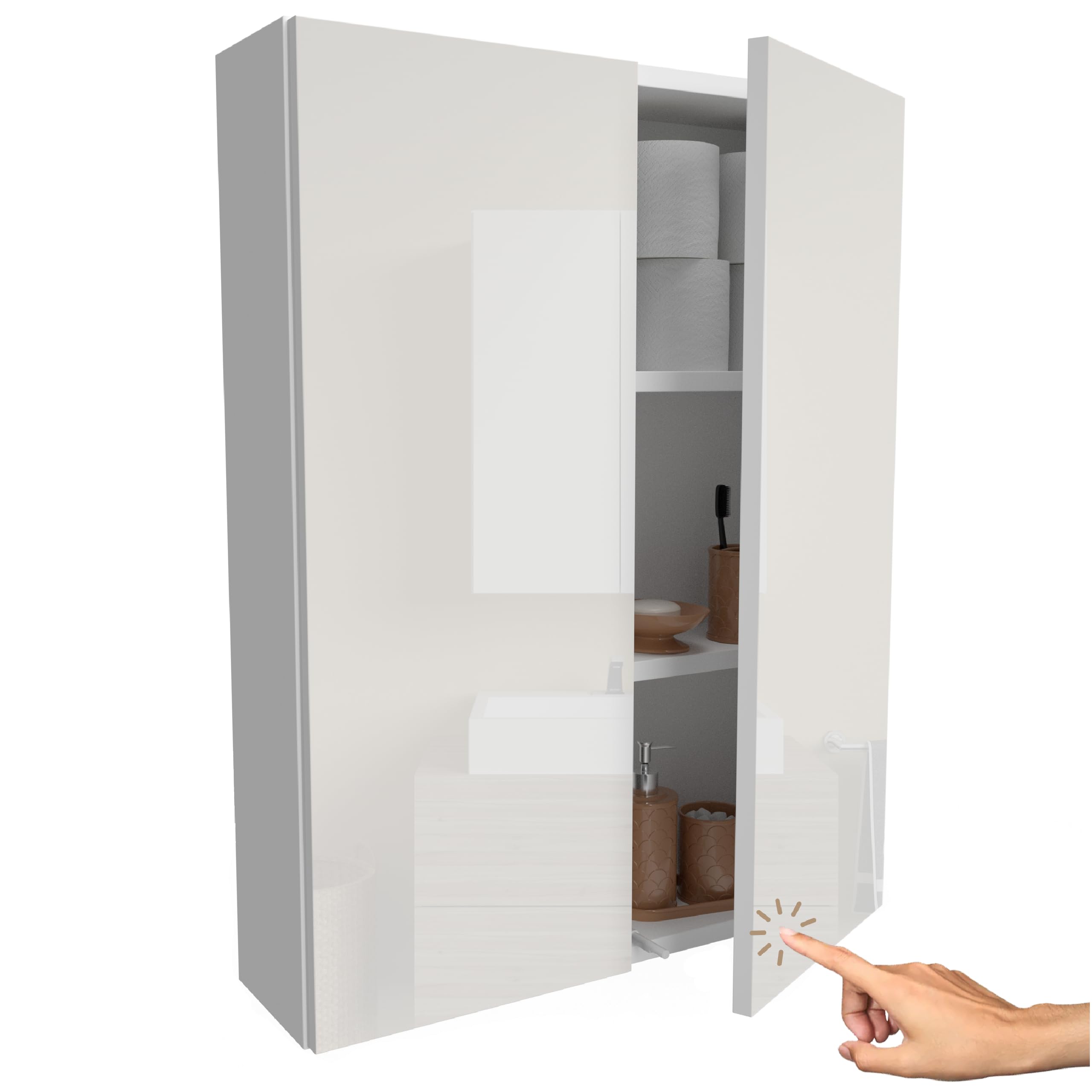 Kommode Weiß Miradu Badschrank Mit Push-to-Open – Hängeschrank Für Kleine Bäder, 20 Cm Tief, Weiß Regal 20 Cm Breit