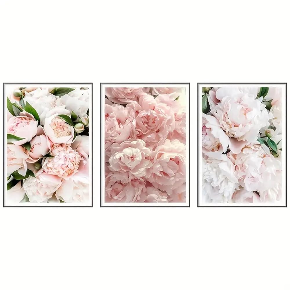 WBYZAC Botanical Posters-Nordic Pink Peony Art Prints Posters Botanical Wall Pictures Canvas Painting Floral Wall Art for Living Room Kitchen Home Decoration-60 * 80cm*3PCS (No Frame)