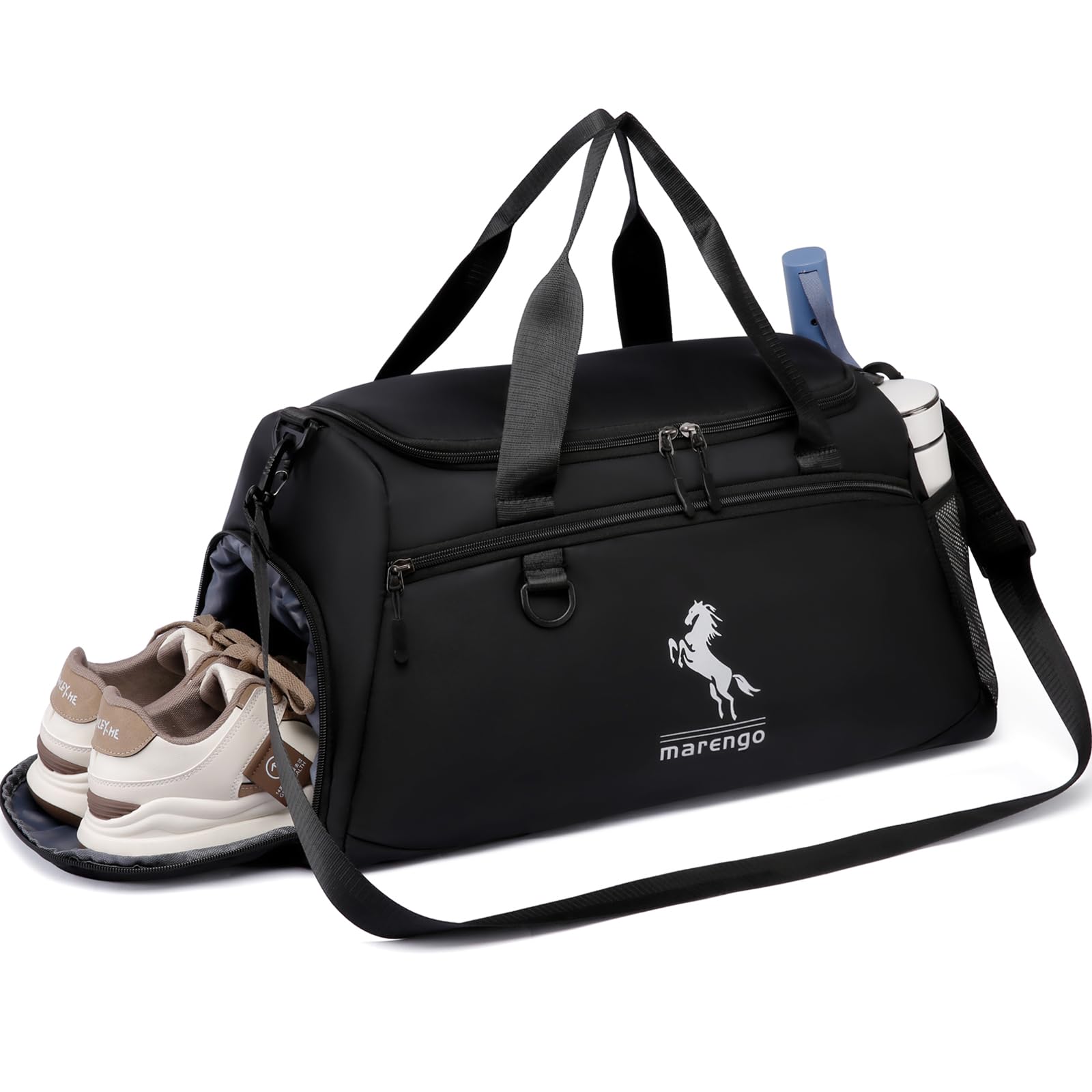 Marengo Gym Bag for Men & Women, 37L Small Duffle Gym Bag with Shoe & Wet Compartment - 3 in 1 Carry on Travel Backpack Waterproof Sports Bags for