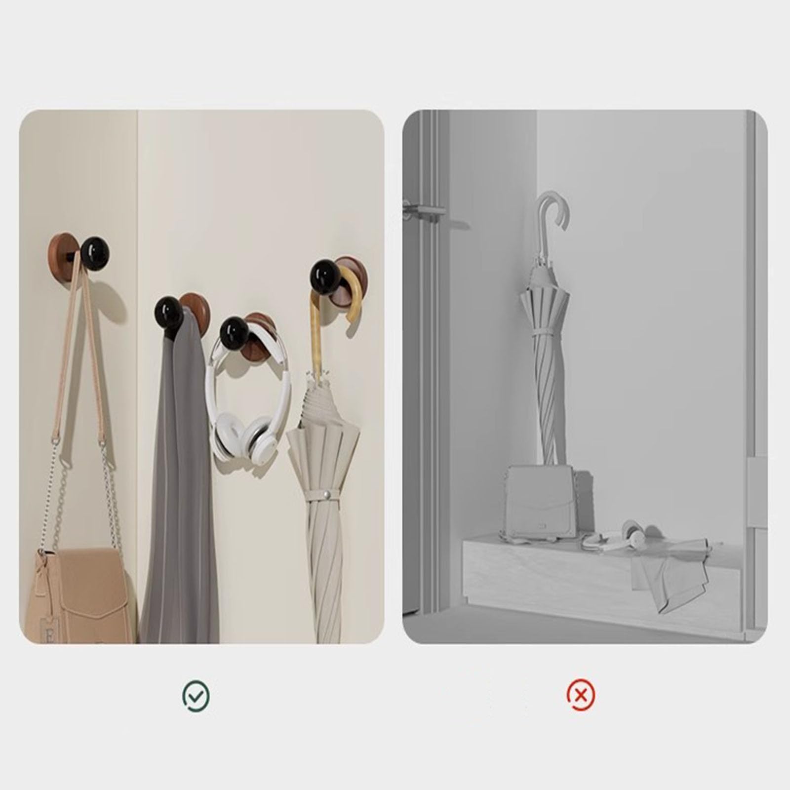 Gancho Adhesivo De Pared, Ganchos De Nogal, Ganchos De Madera para Abrigos De Cocina, Ganchos para Toallas, Ganchos Resistentes, Ganchos De Pared Adhesivos Brown,6Pack