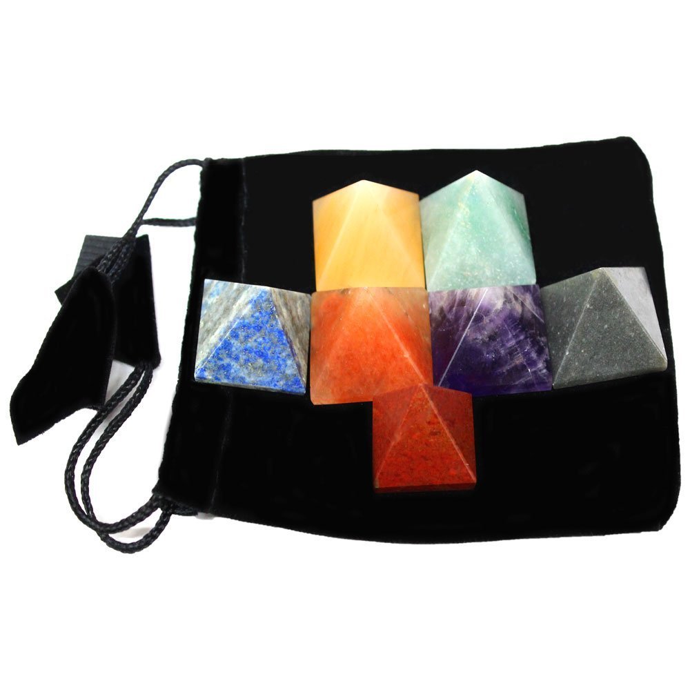 Set of 7 (SEVEN) Pyramid Chakra Set - Engraved Pyramid Shaped Chakra Stone - Reiki - Metaphysical - Crafting with Rock Paradise Exclusive Certificate of Authenticity (AM4B2)