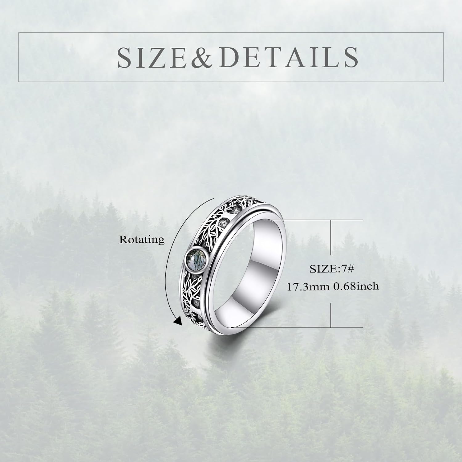 POPLYKE Sterling Silver Anxiety Spinner Rings Fidget Rotatable Mood Rings for Women Men Relieve Worry Stress Gift