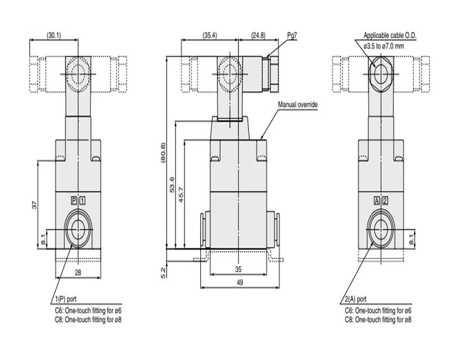 2 Port Solenoid Valve Single Unit VQ20/30 Series VQ21A1-5Y-C6/C8 VQ31A1-5G/5GZ/5YZ/5YZB-C10 VQ31A1-5G/5GZ/5YZ/5YZB-C10-F(VQ21A1-5YZ-C8-F)