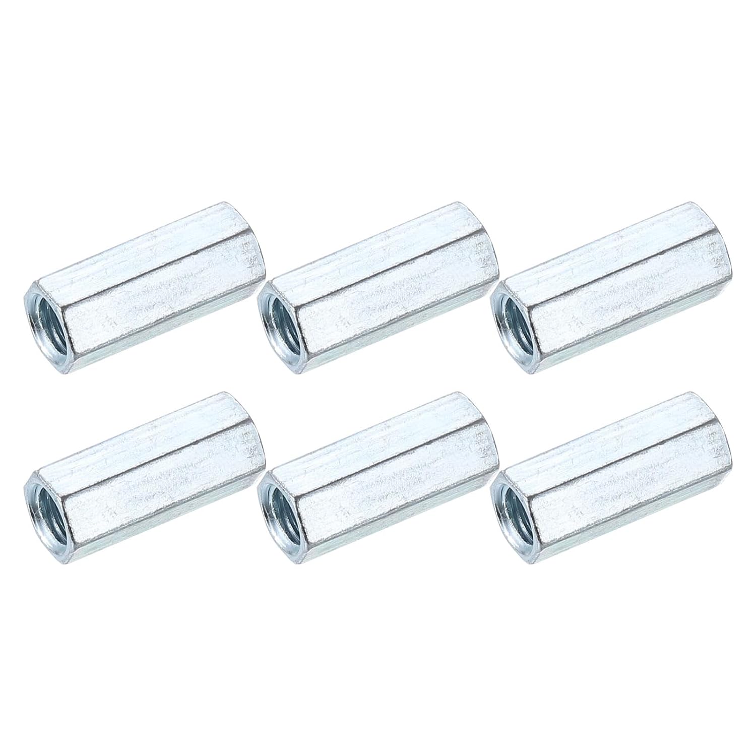 uxcell 3/8" x16 Coupling Nuts, 6 Pcs Carbon Steel Galvanized Hex Rod Coupling Nuts Threaded Rod Connectors for Industrial Construction Fasteners, White