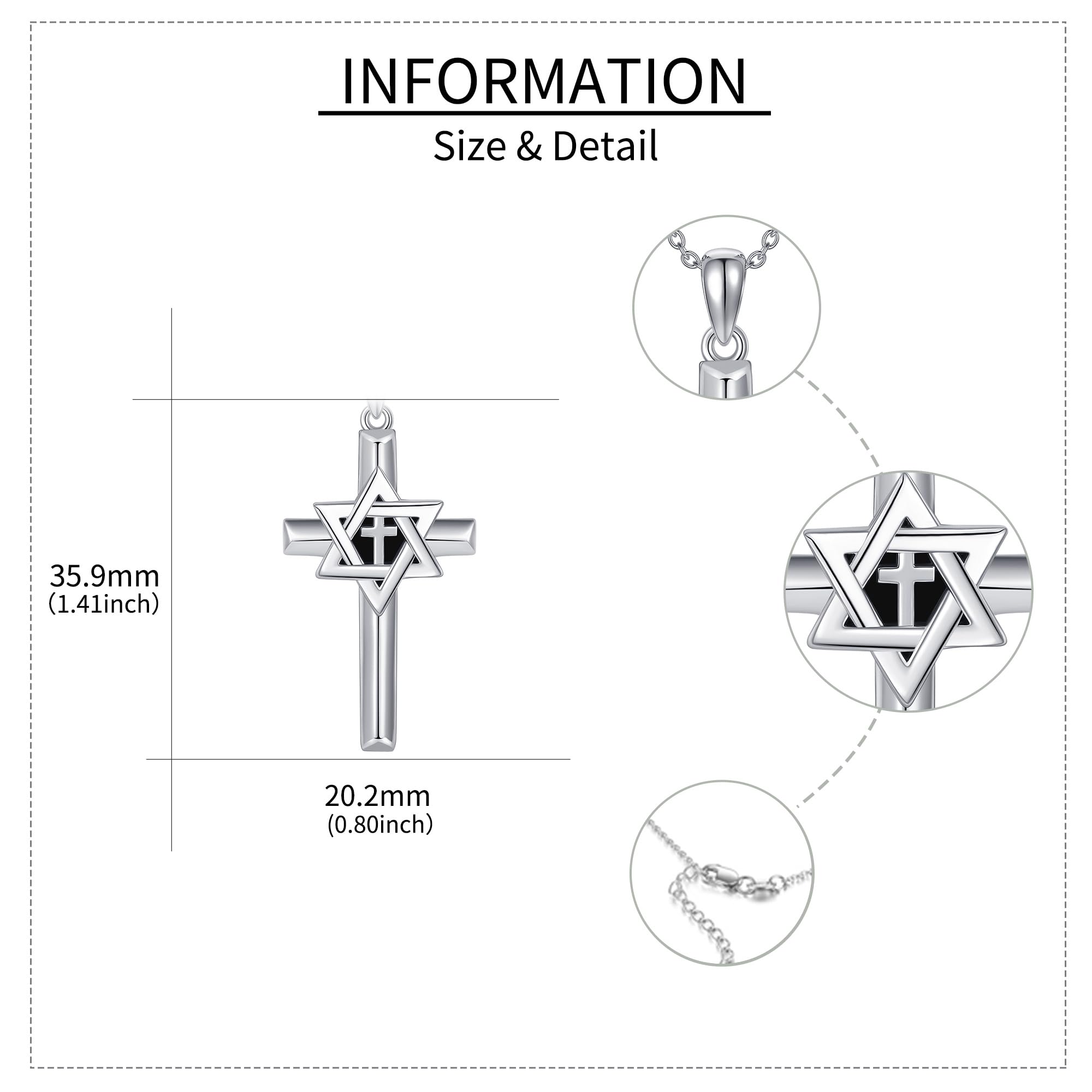 YAFEINI Collier en argent sterling avec pendentif en forme de croix et étoile de David - Bijou religieux judéo pour homme et femme, Argent