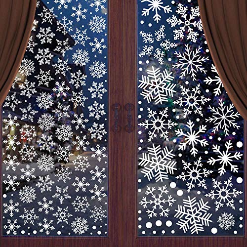 CUALFEC Snowflake Window Clings for Glass Windows Assorted Size Snowflakes Window Decals Reusable & Removable Static Material - 300+ Pcs …
