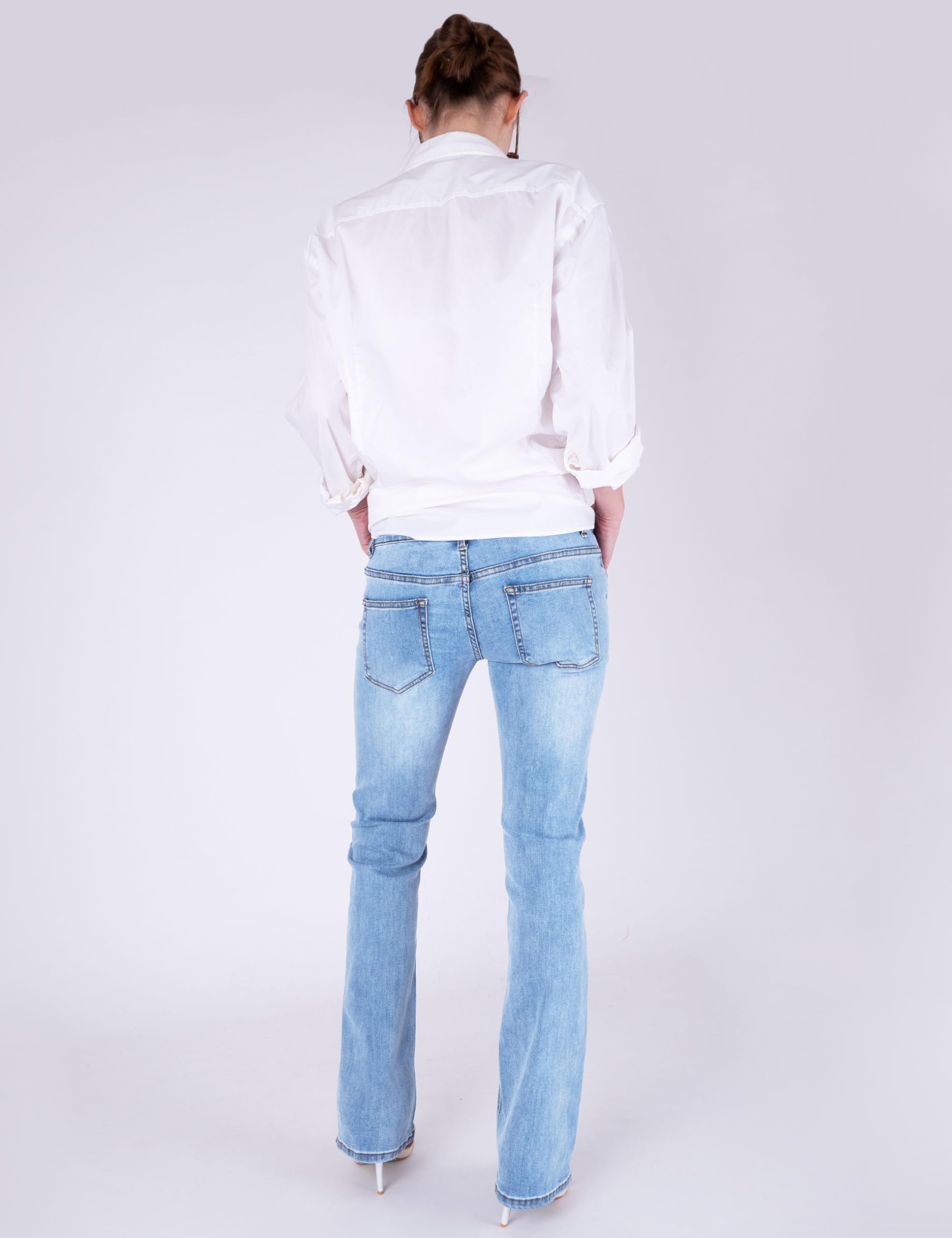 Fraternel Jeans Donna Bootcut Vita Bassa Denim Blue Five Pocket Effetto Used