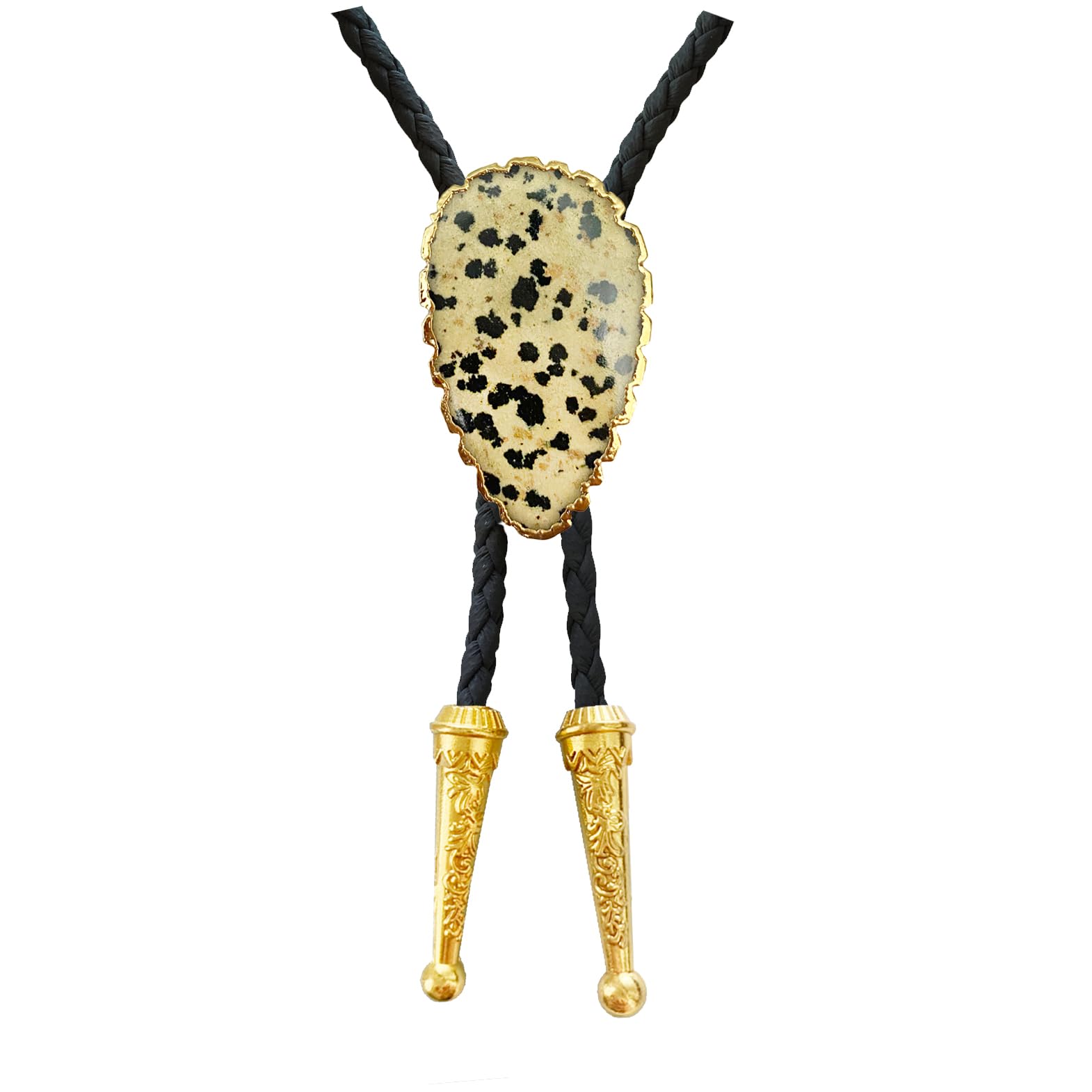 Daisy Del Sol Gemstone Bolo Tie Braided Vegan Faux Leather Natural Stone Gold Handmade Necklace Adjustable Boho Western Jewelry