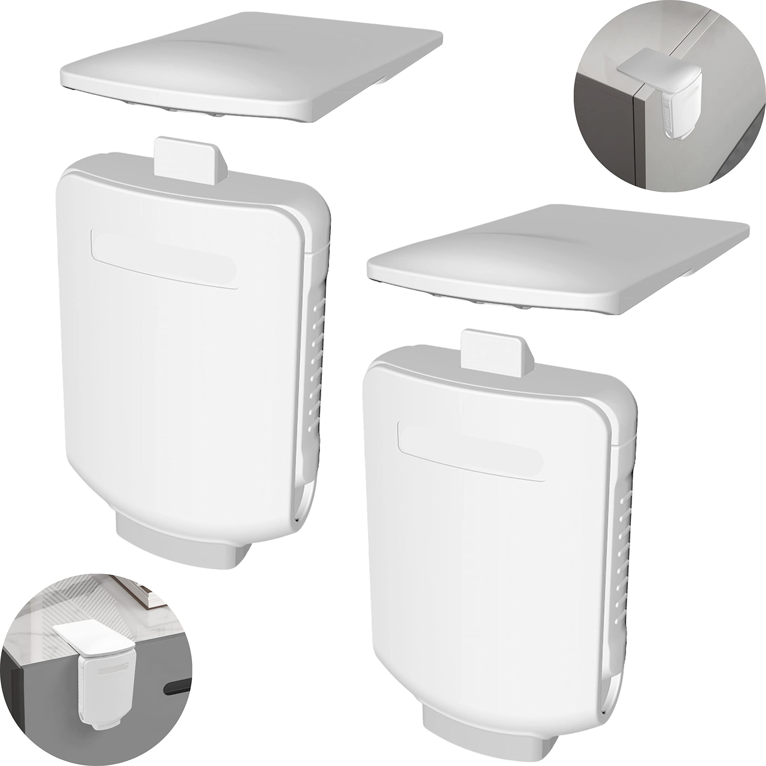 Drawer child safety catch, 2 pieces, for gluing, in white, for door leaves flush at the top of the frame, baby safety catch for chests of drawers, three-push-button safety catch, drawer protector