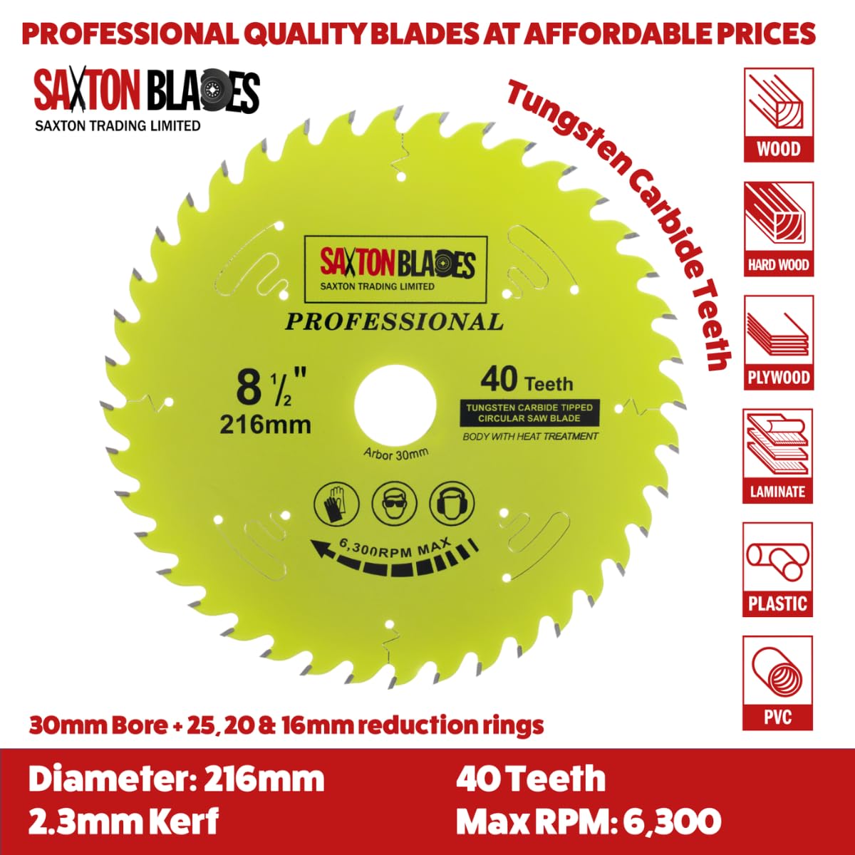 Saxton TCT216MXAPRO - Lama circolare TCT professionale, 216 mm, confezione A