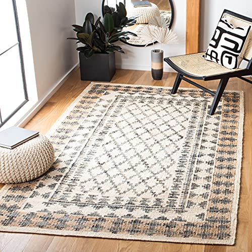 SAFAVIEH Kilim Collection Area Rug - 6' x 9', Ivory & Grey, Handmade Flat Weave Jute, Ideal for High Traffic Areas in Living Room, Bedroom (KLM755A)