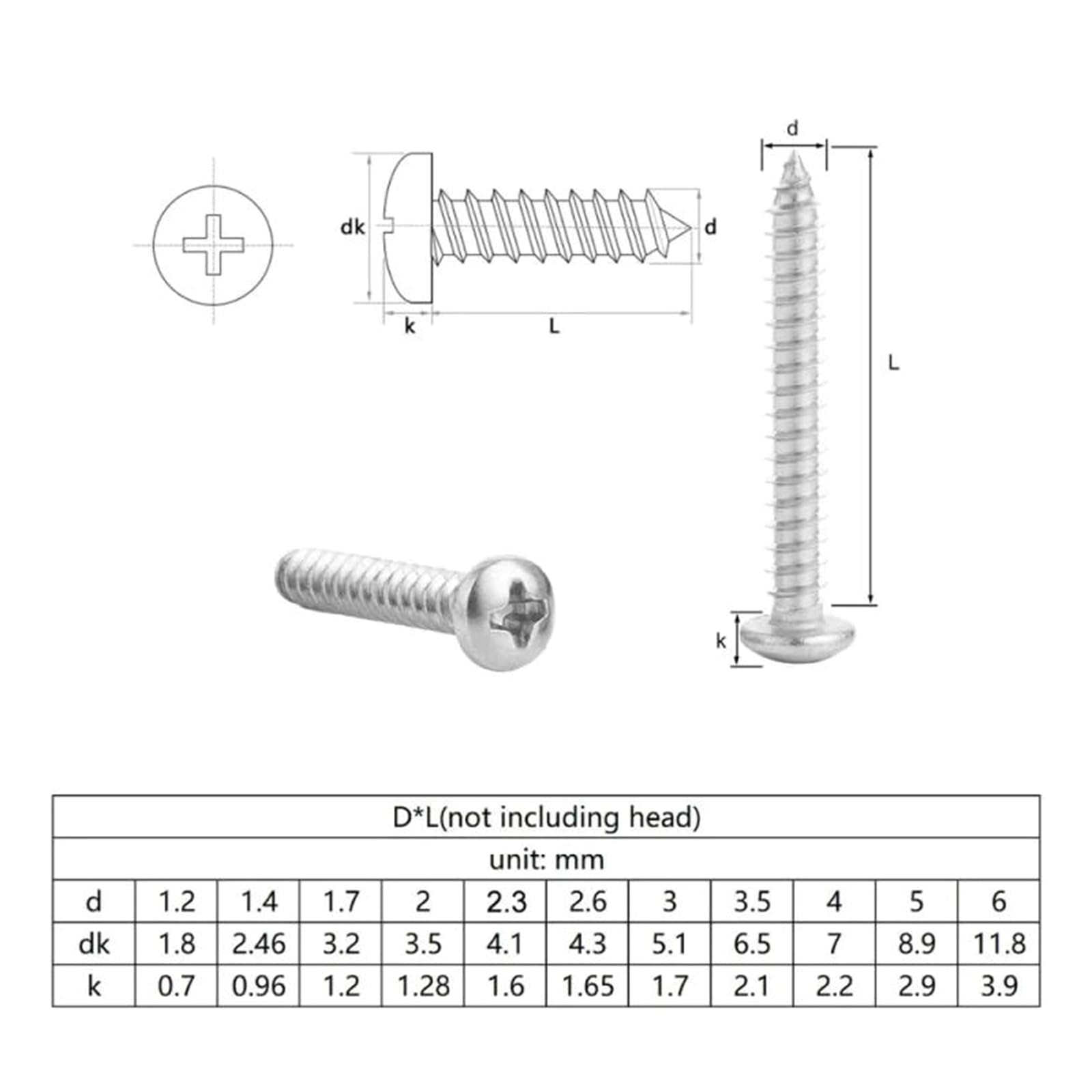 Tornillos autorroscantes 10 tornillos autorroscantes for madera de acero inoxidable con cabeza redonda y ranura en , M1/M1.2/M1.4/M1.5/M1.6/M1.7/M1.8/M2/M2.2/M2.3/M2.5/M2.6, M2.2 x 8 mm(M1.7x10mm)