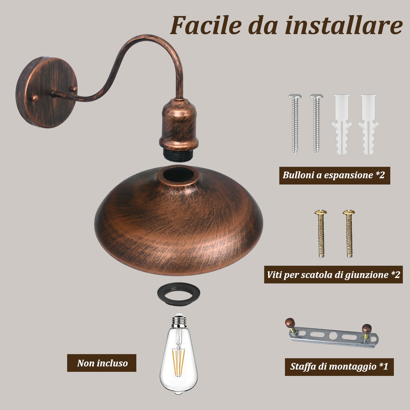 4 Pezzi IP54 Impermeabile Bronzo Antico Applique da Parete per Esterni Antiruggine Casa Colonica 9,44" Retro Lanterna a Collo di Cigno per Portico Garage