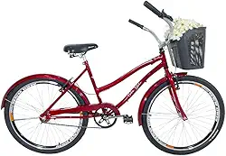 Bicicleta Beach Caiçara Aro 26 Cesta Feminina Vermelho