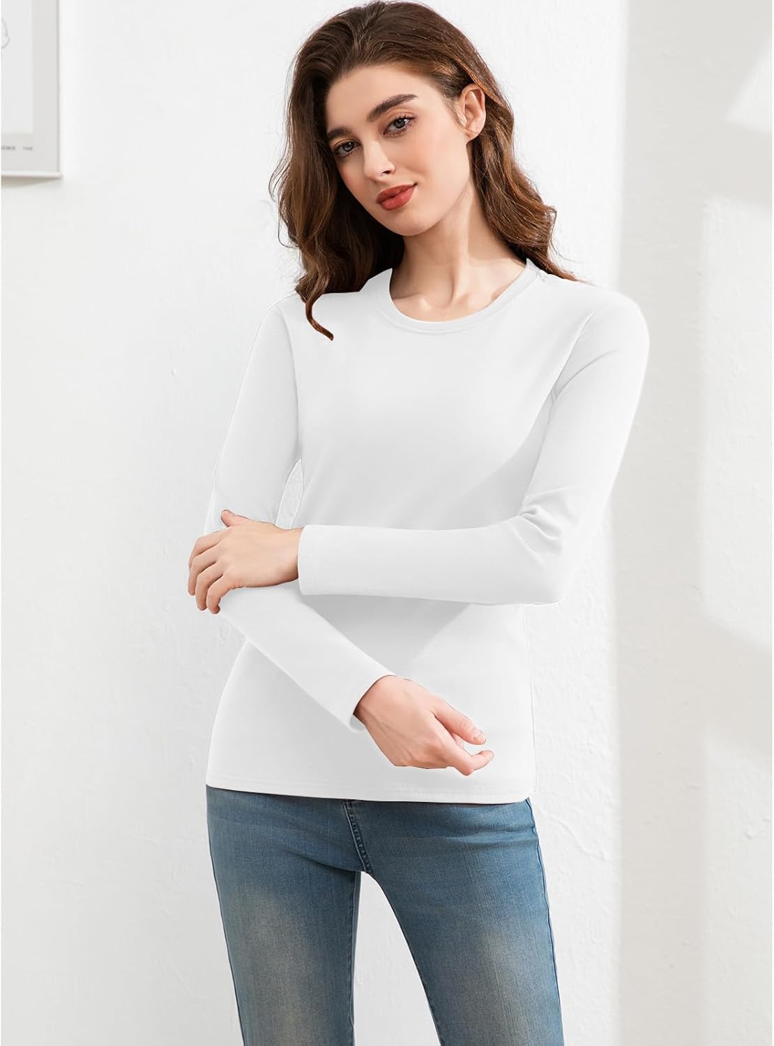 Slim Fitted Long Sleeve Shirts for Women Cotton Tee Tshirts Crewneck Undersrubs Plain Casual Undershirts Tops - Image 4