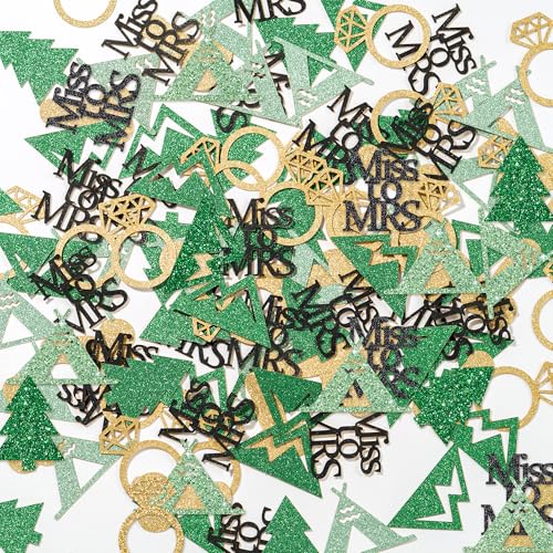 Image of BeYumi Camp Bachelorette Table Confetti - 300Pcs Camping Table Confetti Decorations Gold Glitter Diamond Ring Miss to Mrs Mountain Tent Paper Decor for Hiking Engagement Party Supplies