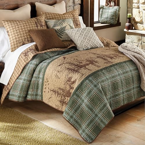 BLACK FOREST DECOR Woodland Sage Bear & Moose Wildlife Quilt Bed Set - King Size Lodge Bedroom...