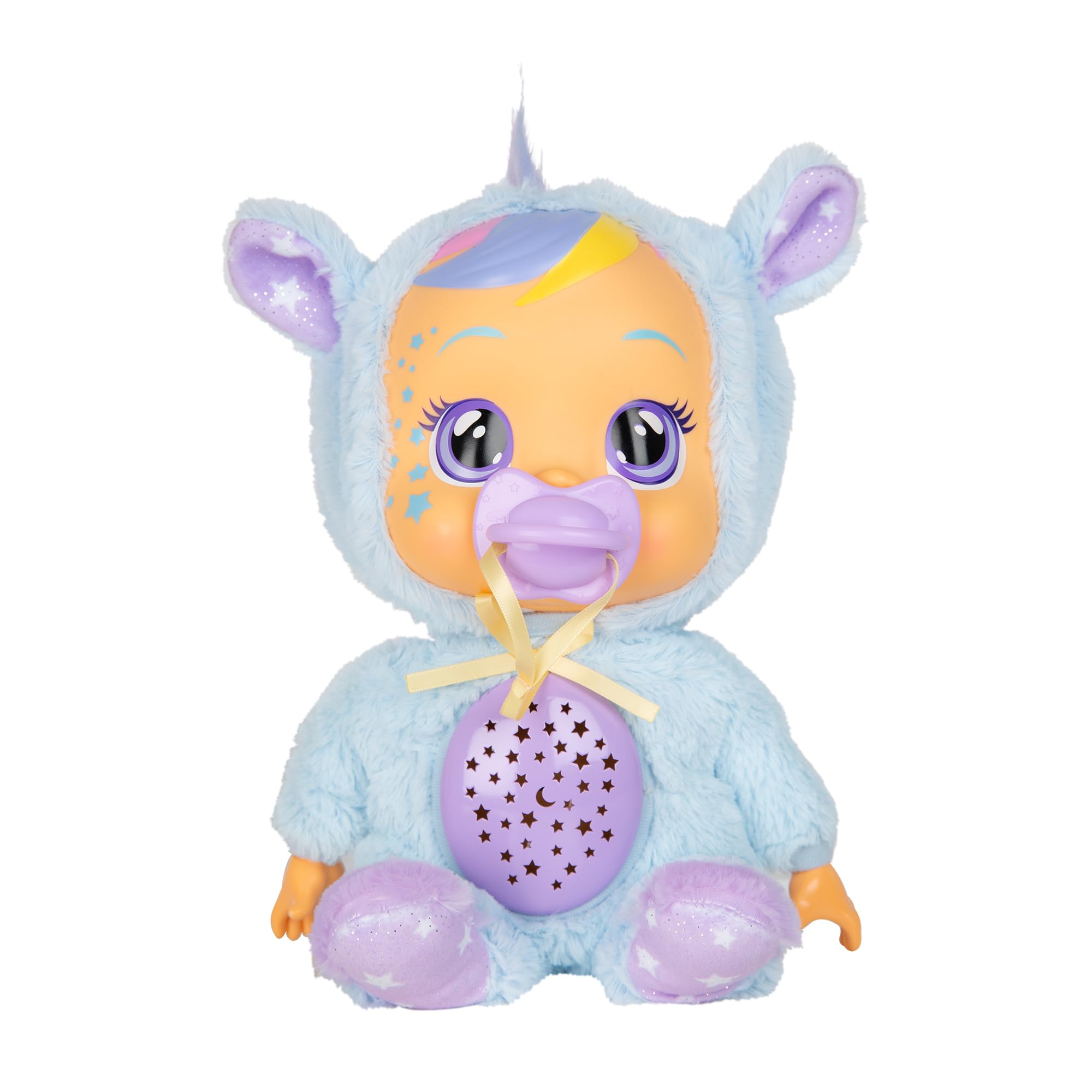 BEBÉS LLORONES Goodnight Starry Sky Jenna | Muñeca suave Quitamiedos para dormir, que llora lágrimas LED y proyecta Estrellas con Música relajante - Regalo para niños y niñas +2 Años