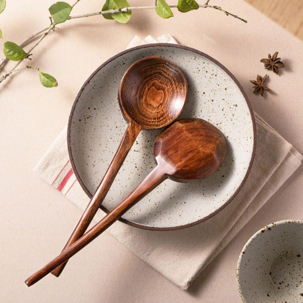 Cuchara de cocina de madera, 1 cuchara de mango largo de 10.8 pulgadas para mezclar, degustar alimentos, utensilios de cocina de madera grandes para cocinar y manualidades