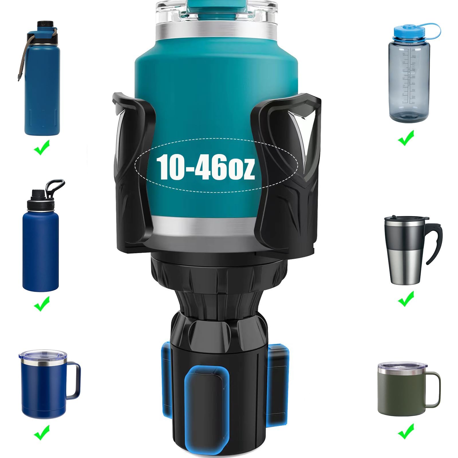 Cup-Holder Expander Adapter with Expandable-Base for Car - All Purpose Multifunctional Car Cupholder Extender with Adjustable Arm, Universal Fits Most 10-48oz Large Bottles Drinks & Mugs Foods