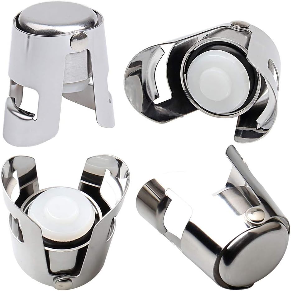4 Pieces Champagne Stopper, Stainless Steel Vacuum Sealed Wine Sparkling Bottle Closure Sealer Silver