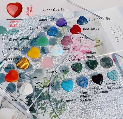 Image of 20PCS Crystals and Healing Gemstones Gem Stones Heart Crystal QINJIEJIE Natural Rose Quartz Pocket Amethyst Hearts Palm Stone Polished Crystal Set Bulk Chakra Reiki Good Luck Gifts for Women 0.8 inch