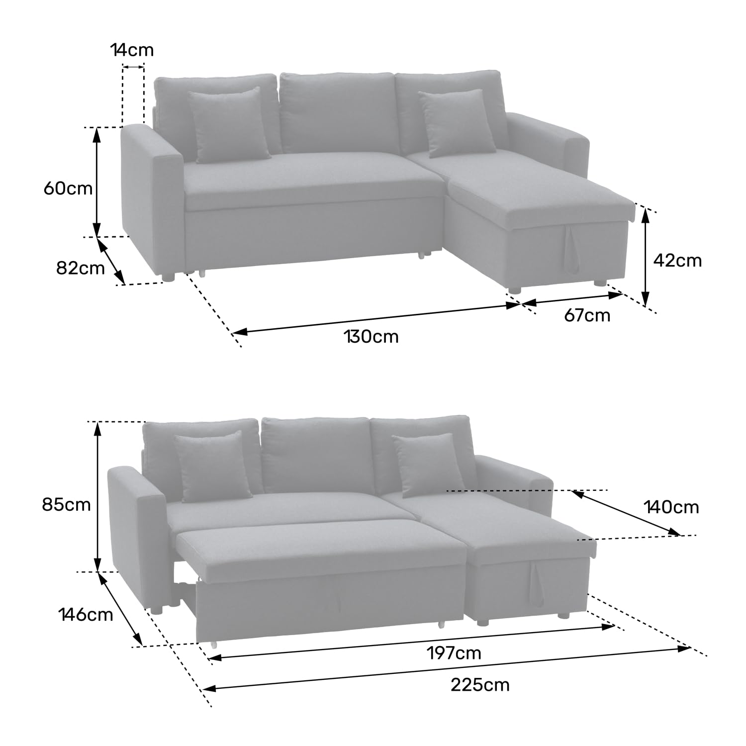 Happy Garden Canapé d'angle Convertible Clark 3 Places en Simili Gris. Canapé avec méridienne réversible et Coffre de Rangement.