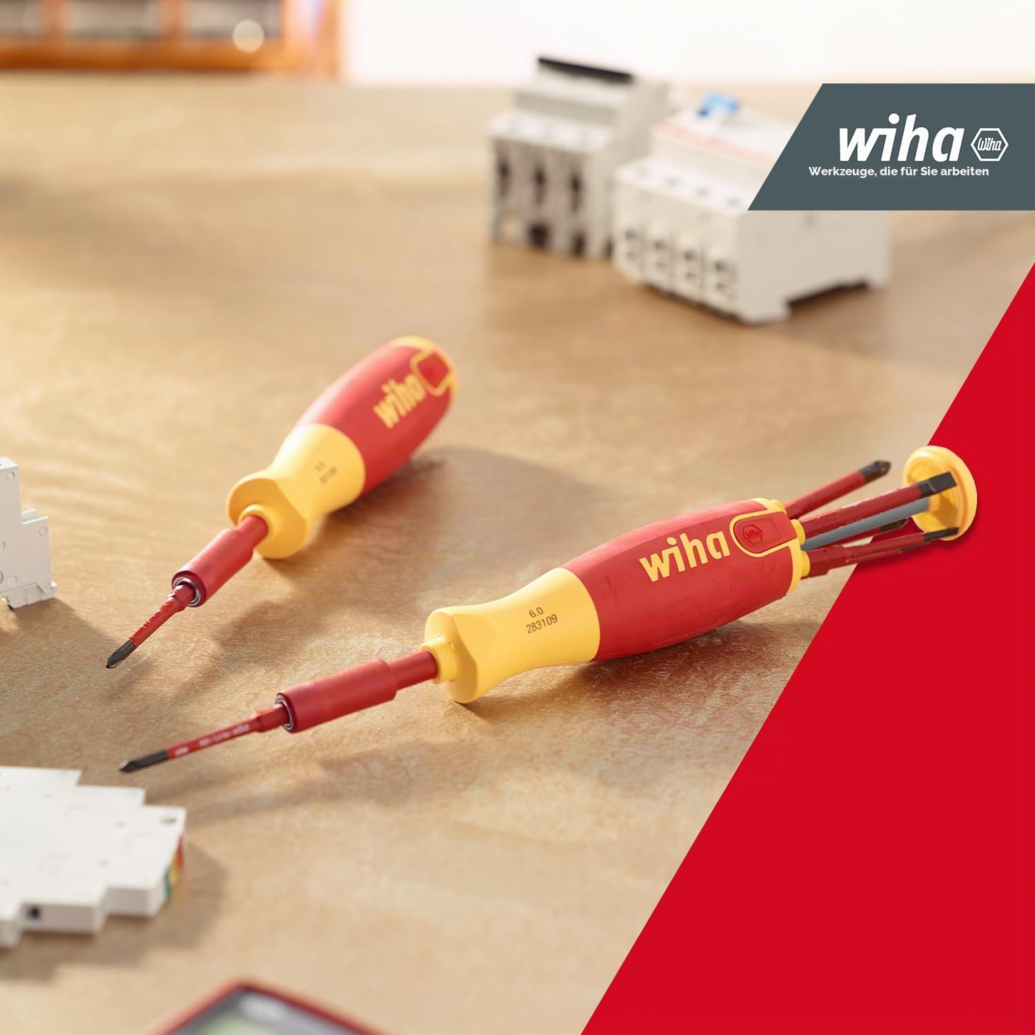 Wiha Schraubendreher mit Bit Magazin LiftUp Electric Schlitz I Phillips mit 6 slimBits I 1000V Sicherheit I Multifunktional I Ideal für Elektriker (38612)