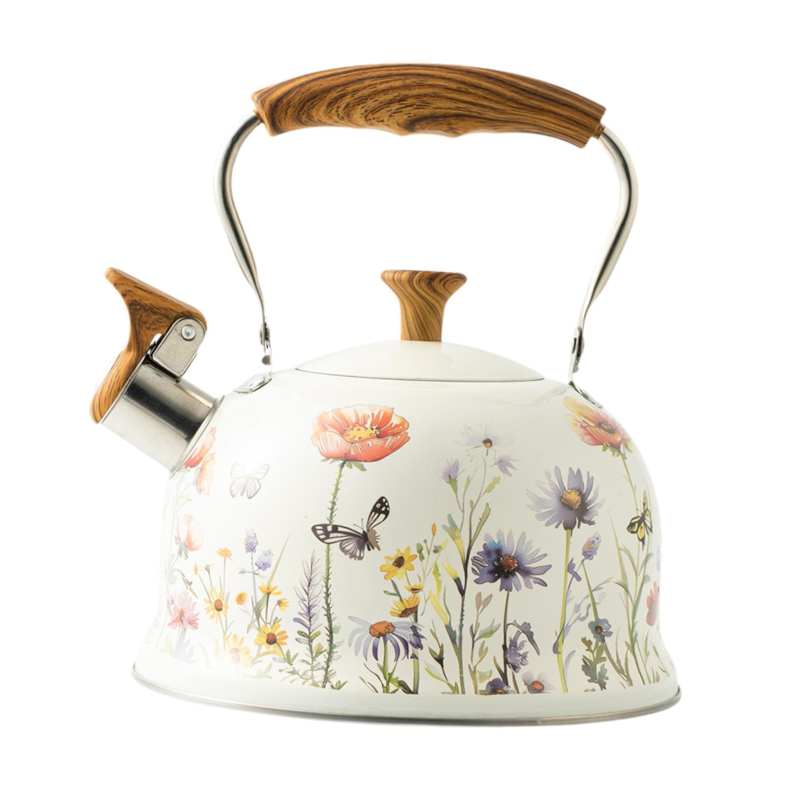 Ronyme 3L Multifunctional Whistling Kettle, Stainless Steel Stovetop Teapot with Wooden Handle and Loud Whistle, Coffee Tea Kettle for Kitchen Travel, Induction Cooktop Compatible Multi-stove