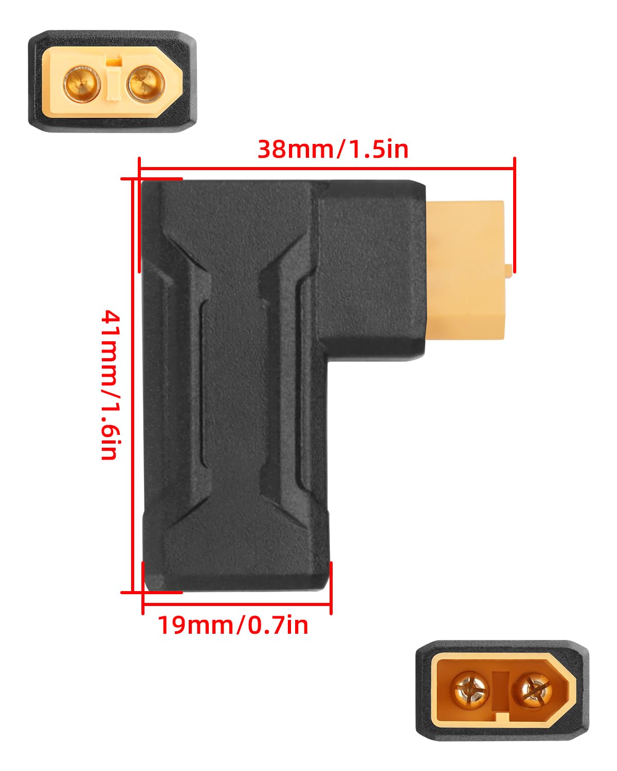 Conector XT60 Macho A Hembra En Ángulo De 90 Grados RIIEYOCA | Sin Cable Para Drones