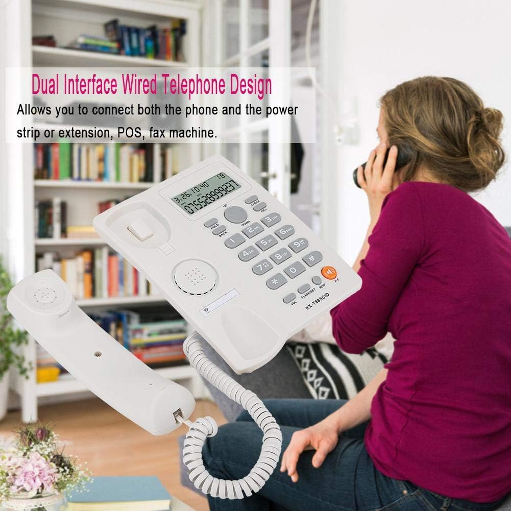 Universelles schnurgebundenes Festnetztelefon, Festnetz-Desktop-Festnetztelefon, Anrufer-ID-Anzeige, Rauschunterdrückung, Freisprechen, geeignet für Zuhause, Hotel und Büro(Weiß)