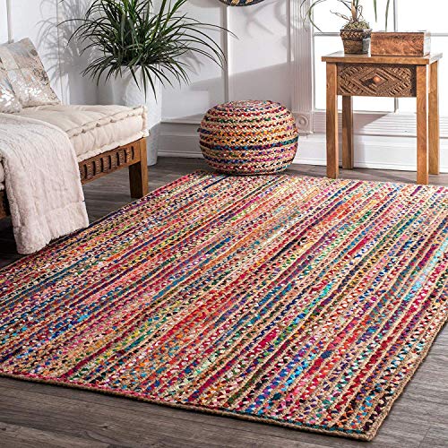 Image of Handwoven Jute Square Rug, Natural Fibres, Braided Reversible Carpet for Bedroom Living Room Dining Room (Multicolour, 9x12 feet)