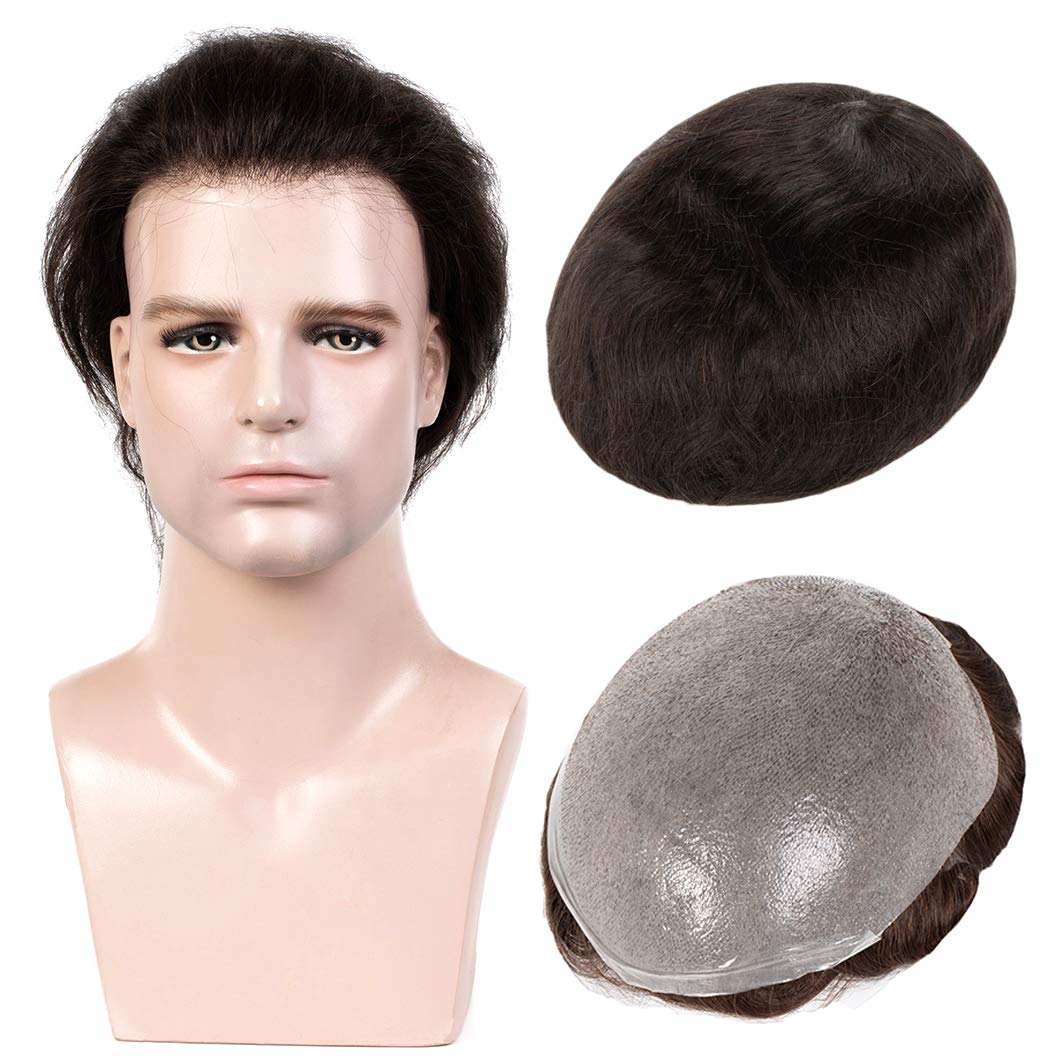 LUSH LOCKS fine pu ultra thin skin/v looped lightest hair system/hair patch/toupee wig for men  Size:9X6 (Natural Black) #342