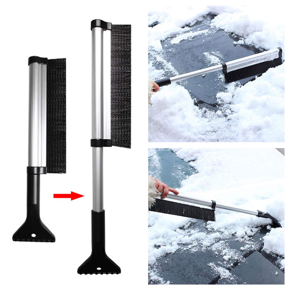 SEIWEI 2 in 1 Snow Shovel Snow Brush Ice Scraper Ice Scraper Stretching Snow Removal Tool for Cars Windshield House Winter