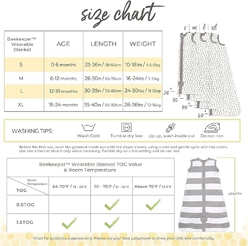 Burt's Bees Baby Unisex Beekeeper Blanket, 100% Organic Cotton, Swaddle Transition Sleeping Bag Wearable, Rugby Stripe Heather Grey, Medium US