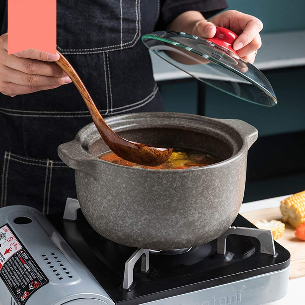 Casseruola in Pietra Antiaderente con Coperchio in Vetro Pentola Rotonda in Ceramica casseruola lenta Resistente al Calore (2,7 l)