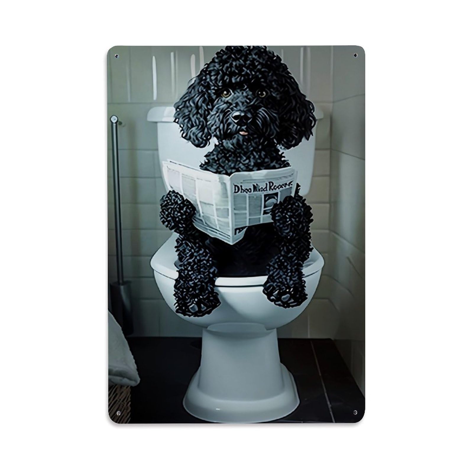 Bliveurn Vintage Black Poodle Reading Newspaper On Toilet Retro Metal Tin Sign, Metal Poster For Home, Gaming Room, Studio Workshop,Bar,Garage Wall Art Decor 8X12 Inch