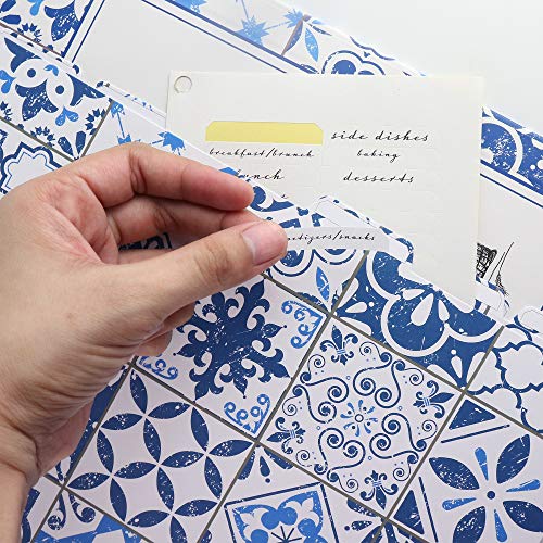 Cookbook Recipe Binder/Organizer, Blue Pattern 3-Ring Binder To Hold All Your Recipes And Recipe Cards, 6 Tabbed Divider Sections, 50 Matching Recipe Cards Included #TOP2