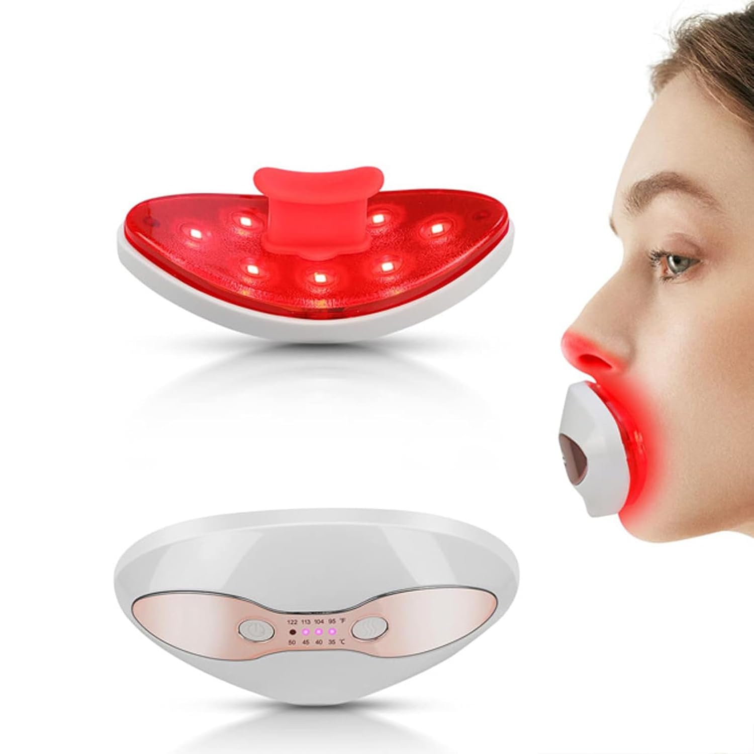 TsoLay Maschera Volumizzante Labbra Elettrica Naturale, Dispositivo Volumizzante Labbra a Luce Rossa con Riscaldamento, Temperatura Regolabile da 35 °C a 50 °C, Ricaricabile Tramite USB, Anti-età