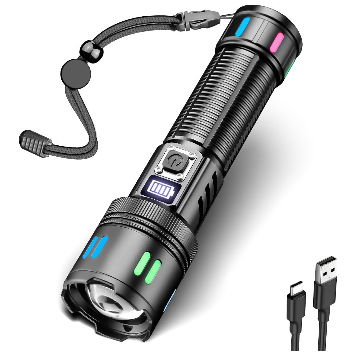 LeKaufen LED Torch Rechargeable, Powerful Torches 10000 Lumens with LCD Display, 5 Lighting Modes Flashlight Battery Powered, IP65 Waterproof Pocket Torch Dog Torchlight for Night Walking Outdoor