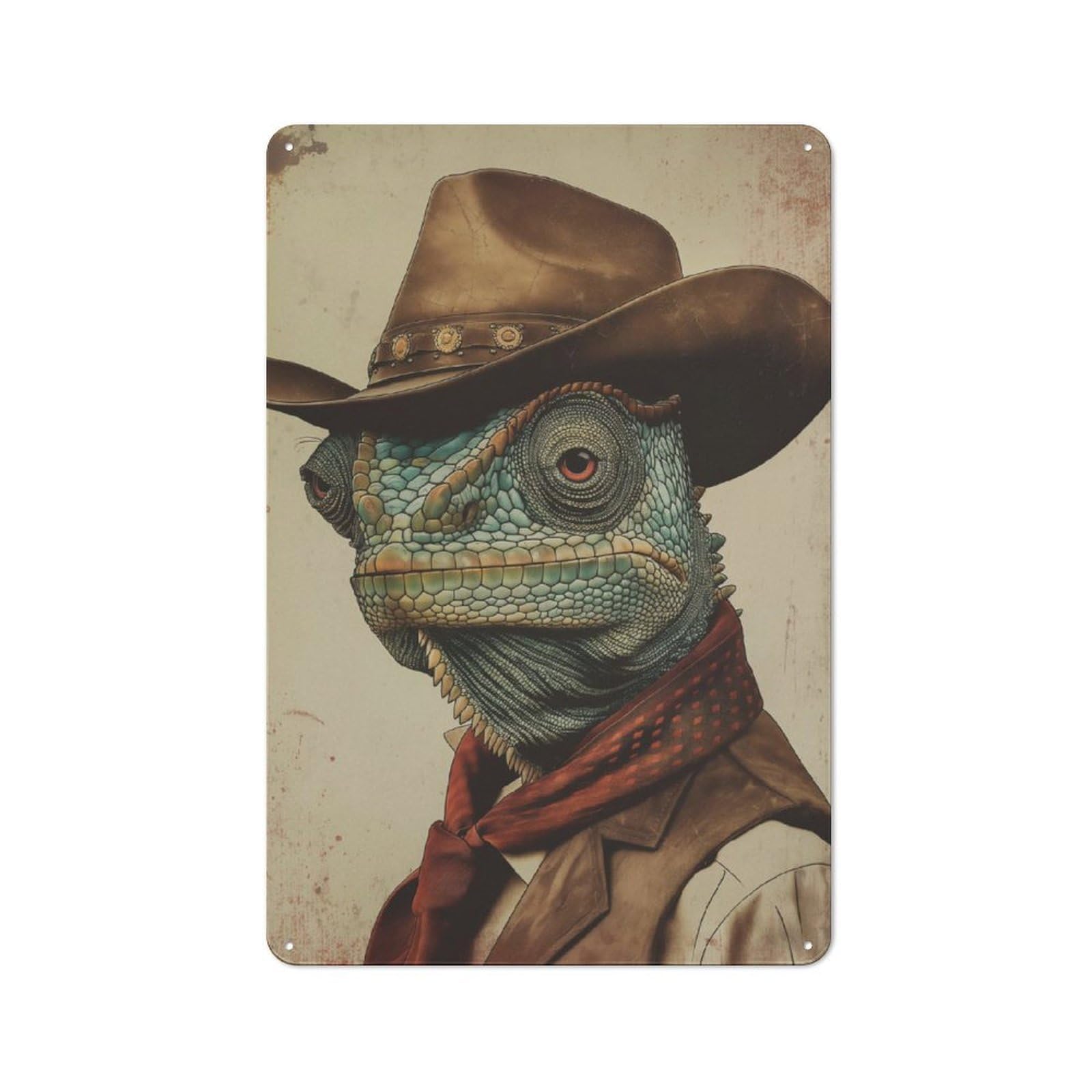 Junmoney Cowboy Lizard Animal Art Retro Metal Sign 30X20cm Featuring For Hallway Wall, For Kitchen, Dining Room And Home Bar Wall Decor