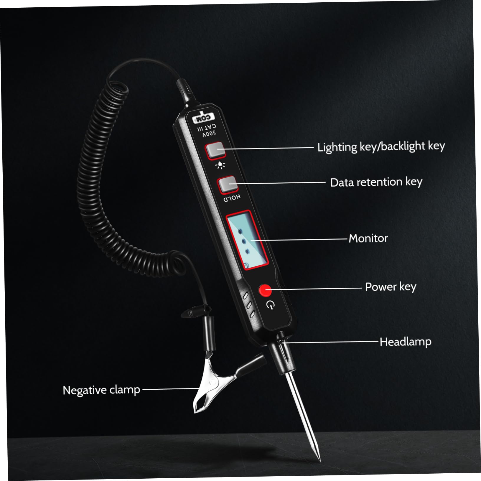 Artibetter Probador De Luz Automotriz Comprobador De Voltaje Cable De Resorte Construcción Duradera
