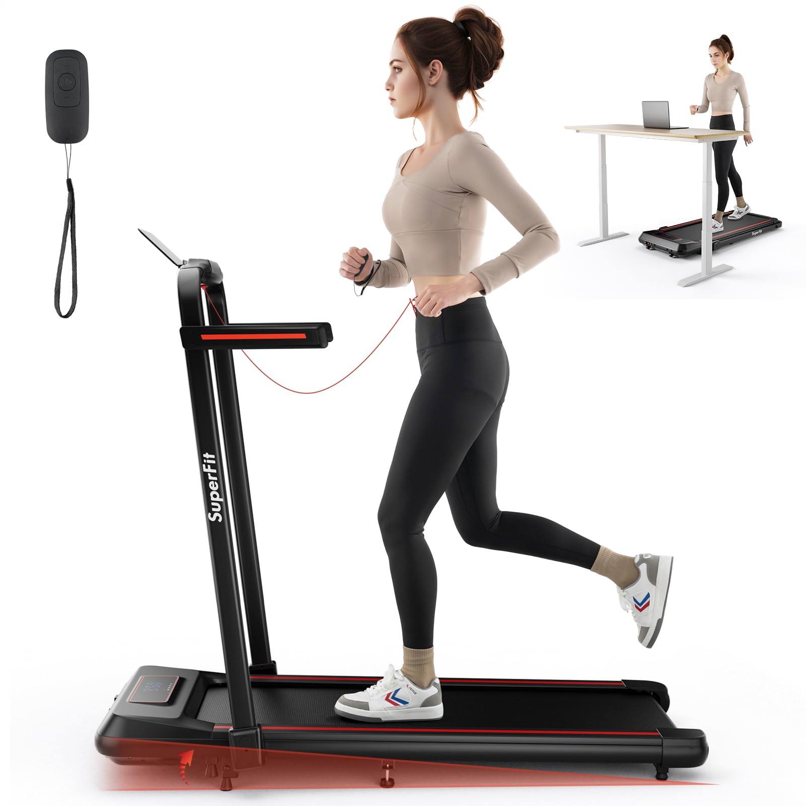 Goplus 2 in 1 Folding Treadmill, 3.0HP Walking Pad with Incline, 265lb Capacity Under Desk Treadmill with APP, Remote Control and LED Display, Portable Foldable Treadmills for Home Office