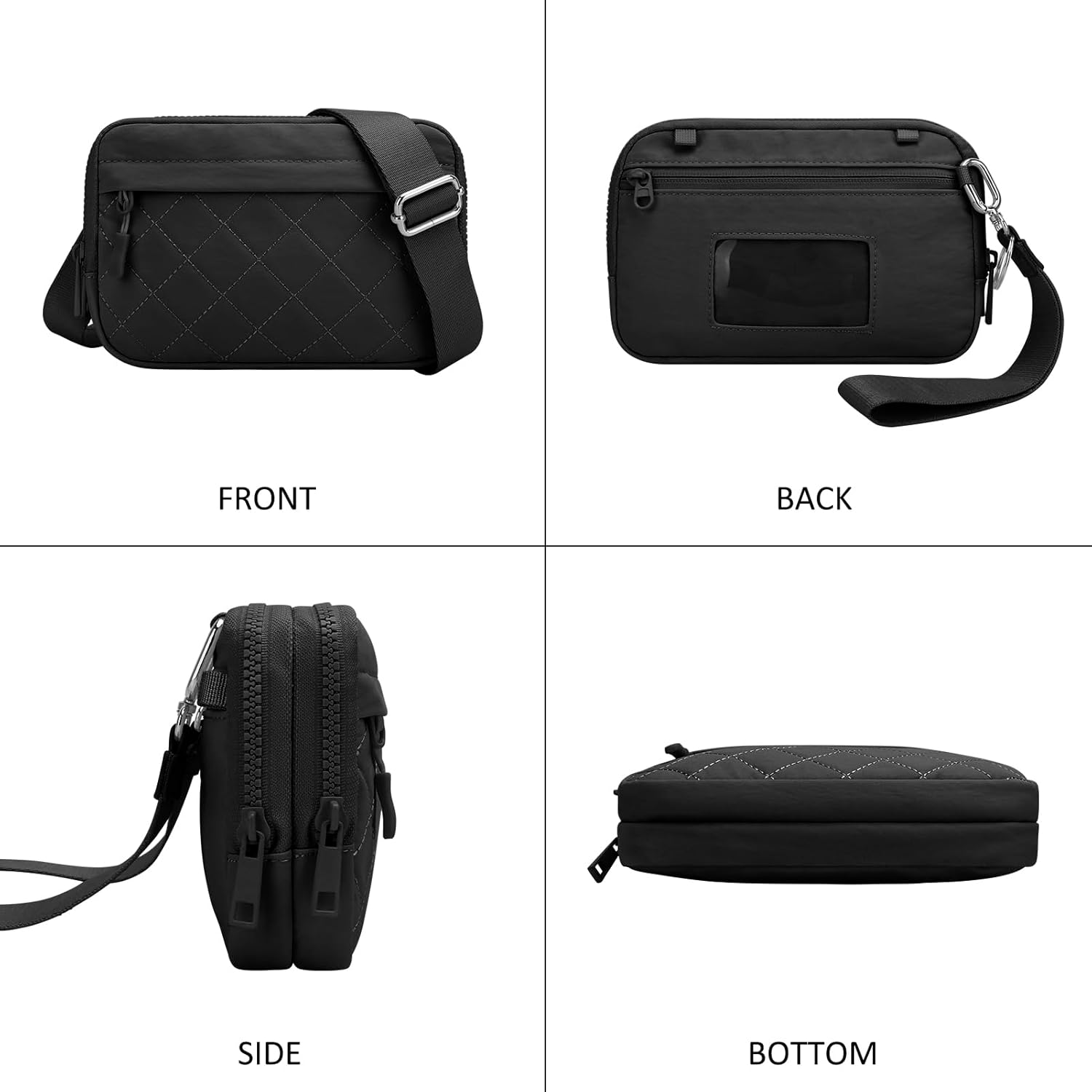 DOB SECHS Quilted Wristlet Wallet Cross Body Waist RFID Dual Pouch Clutch Bag Large Nylon Crossbody Phone Bag with ID Window - Image 3