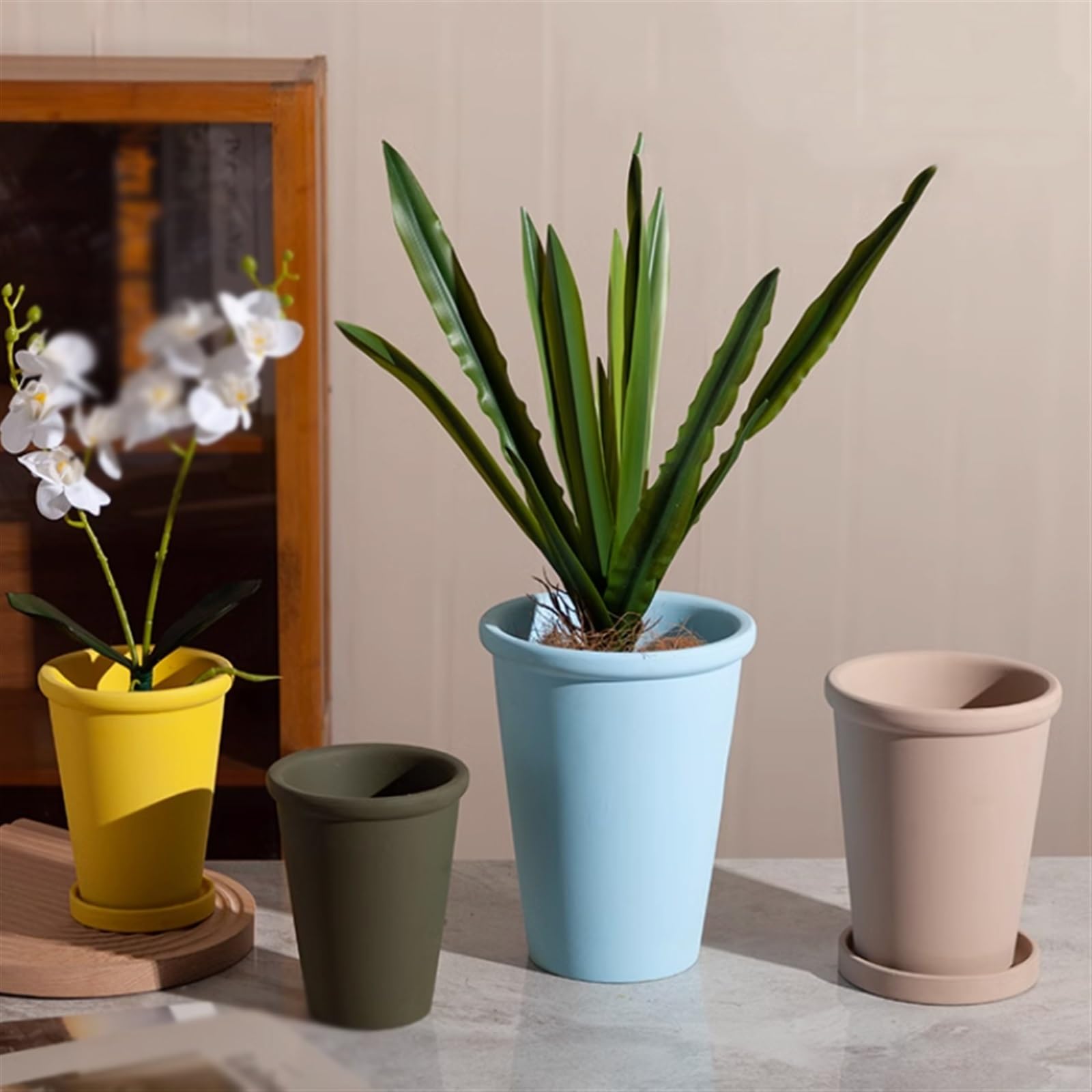 Doniczka kwiatowa Doniczki Jednokolorowe Wysokie Cienkie Okrągłe Grube boczne Doniczki Wysokie Proste z tacą Ceramiczne donice do domu/biura/ogrodu/balkonu Doniczki na Rośliny (Color : Pink, S