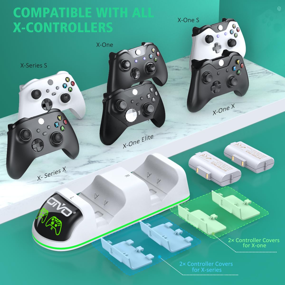 OIVO Caricatore X-box Controller con 2 x 3360mWh Ricaricabili Batteria X-box Controller per X-box One/Series X/S, Ricarica X-box con X-box battery Pack, Accessori X-box, bianco