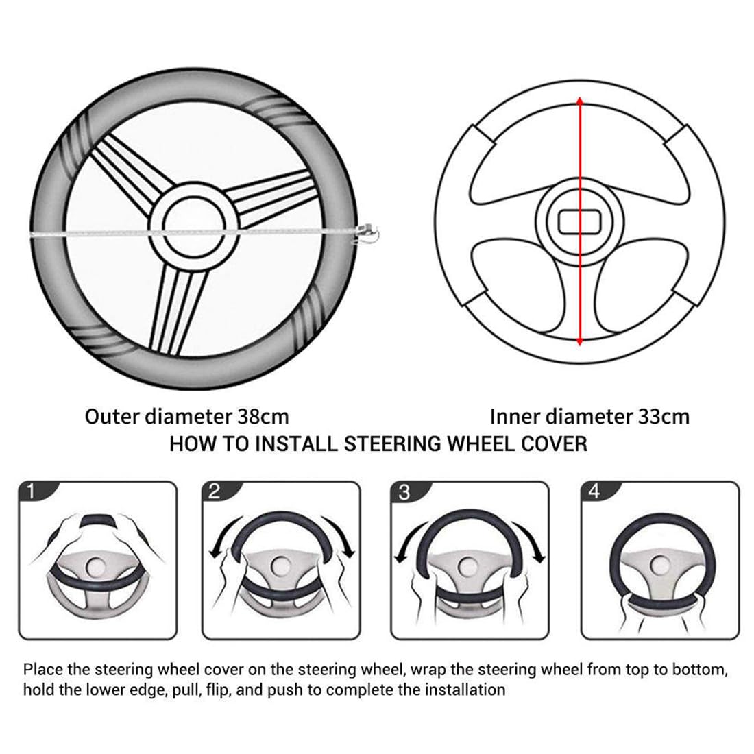 Coprivolante Auto In Pelle Elastica - Impermeabile E Antiscivolo Universale Per Volanti 38 Cm Nero - Foto 8