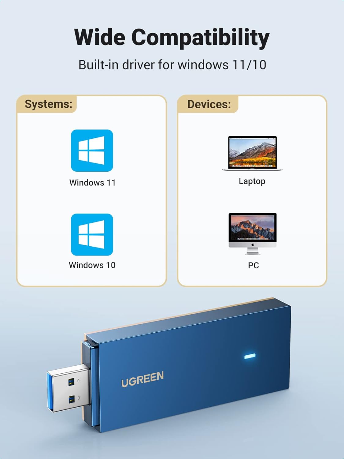 Wide Compatibility: Built-in driver for Windows 11/10, compatible with Laptops and PCs
