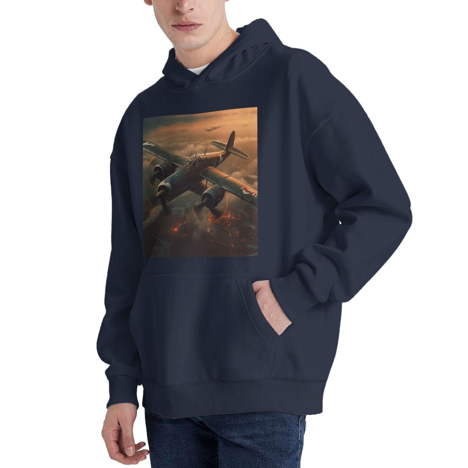 ALLiYa World War Aircraft męska bluza z kapturem dla dorosłych wygodna bluza z długim rękawem na co dzień z kieszenią do codziennego noszenia